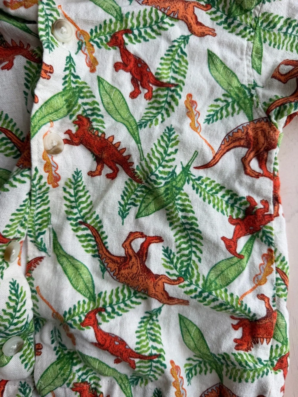 Old Navy White Shirt with Orange & Green Dino Print